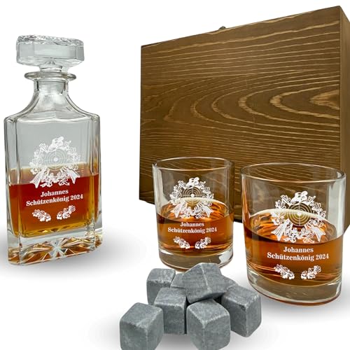 Whisky Set mit Gravur Schützenlogo personalisiert Karaffe 700 ml und Gläser verschiedene Motive Schützenverein Geschenkbox (Motiv 1: Kranz, Karaffe + 6 Gläser) von Lasernauten