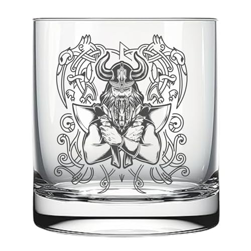 Whiskyglas mit Wikinger-Motiv, 6 Designs zur Auswahl, personalisiert im Glasboden mit Text oder Namen, Tumbler für Whisky, Geschenkidee mit Lasergravur von Lasernauten