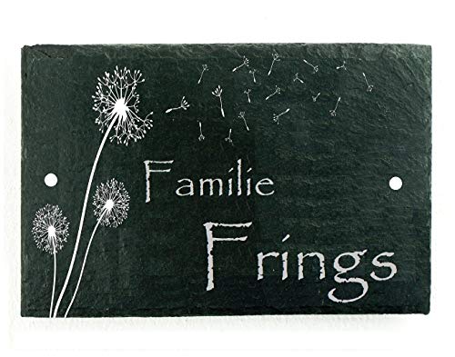 Türschild Namensschild Klingelschild Schiefer inkl Gravur Pusteblume 15x20 cm (mit Lochbohrung) von Laserworks