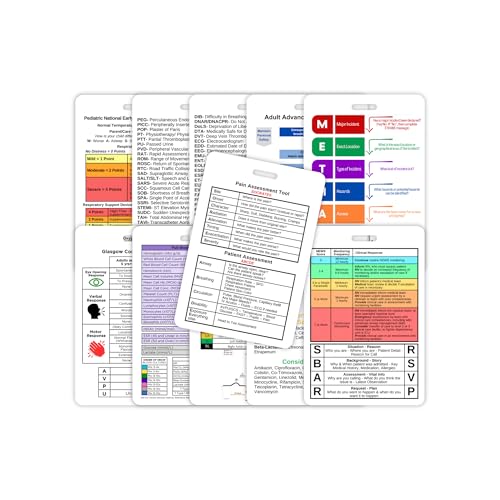 Badge Medical Reference Guide Set mit 10 Gesundheitswesen PEWS Blood Ranges TST ECG NEWS2 SBAR mit Schlüsselbandloch, Kunststoffkarten, Krankenschwestern, CMA von Lashicorn
