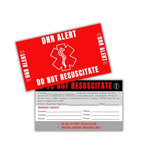 DNR Do Not Resuscitate Plastikkarte im Brieftaschenformat, 5 Stück, 5,1 x 8,9 cm, Notfallkontakt, ältere Menschen, Kurzanleitung für EMT Medical Personnel Directive DNR Do Not Resuscitate Plastikkarte im Brieftaschenformat, 5 Stück, 5,1 x 8,9 cm, Notfallkontakt, ältere Menschen, Kurzanleitung für EMT Medical Personnel Directive von Lashicorn