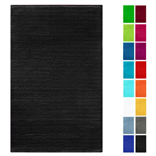 Lashuma Linz Flauschiger Badvorleger Schwarz, Badematte 50x80 cm, Badezimmerteppich Frottee von Lashuma