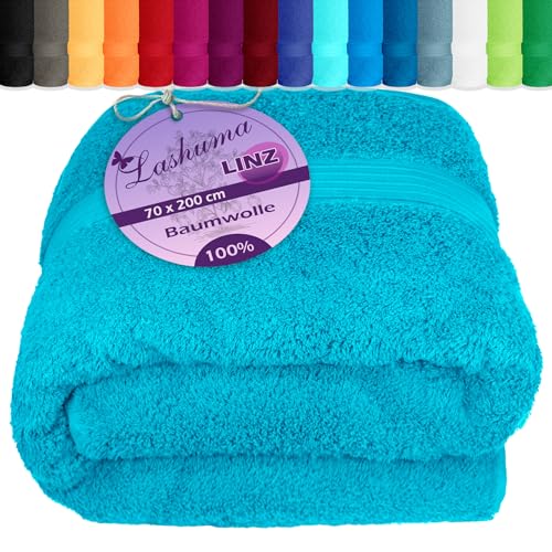 Lashuma Wellness Saunatuch Damen 70x200 cm – Linz Handtuch aus Baumwolle – weiches Frottee Strandtuch – Aquamarin Blau von Lashuma