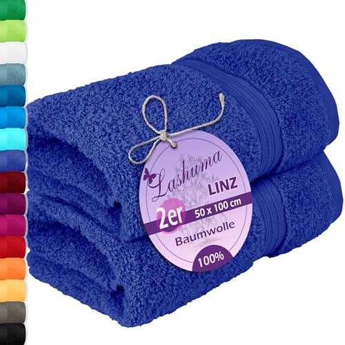 Lashuma 2er Handtuch Duschtuch Set Baumwolle 50x100 cm, Linz Frotteehandtücher Blau von Lashuma