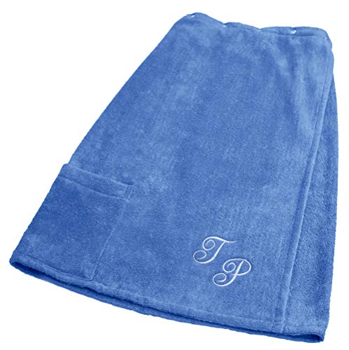 Lashuma Framsohn Saunatuch Fun Sarong Saunakilt für die Dame, Farbe Azur Blau, Bestickt mit Ihrem Wunsch Monogramm Hell Blau von Lashuma