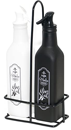 Lashuma 2 Stück Ölflaschen 250 ml, Öl Behälter Schwarz Weiß, Essigflaschen aus Glas, Füllmenge: 250 ml von Lashuma