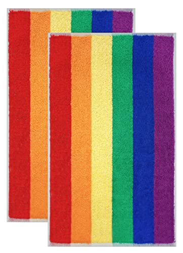 Lashuma Gästehandtücher Set 30x50 cm, 2X Handtücher bunt Regenbogen Streifen Frottiertücher von Lashuma