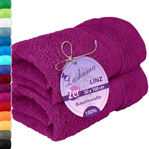 Lashuma 2er Badezimmer Frottee Handtuch Set Lila - Orchidee, Linz extra weiche Baumwollhandtücher 50x100 cm Lashuma 2er Badezimmer Frottee Handtuch Set Lila - Orchidee, Linz extra weiche Baumwollhandtücher 50x100 cm von Lashuma