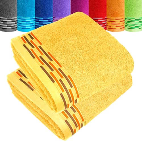 Lashuma 2er Frottee Handtücher Set Gelb - Aprikose 50x100 cm, Lugano weiche Baumwollhandtuch aus 100% Baumwolle Lashuma 2er Frottee Handtücher Set Gelb - Aprikose 50x100 cm, Lugano weiche Baumwollhandtuch aus 100% Baumwolle von Lashuma