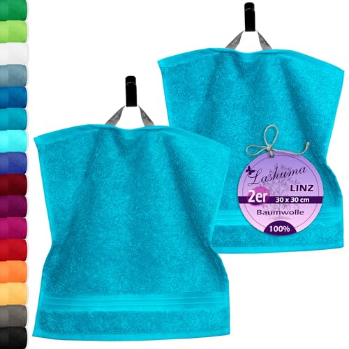 Lashuma 2er Handtuchset Seiftücher Blau Aquamarin, Linz Frottee Gesichtstücher 30x30 cm Lashuma 2er Handtuchset Seiftücher Blau Aquamarin, Linz Frottee Gesichtstücher 30x30 cm von Lashuma