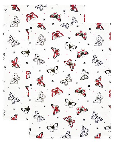 Lashuma Geschirrtücher Baumwolle 48x46 cm, Schmetterling 2X Frottee Küchentücher Rot - Beige Lashuma Geschirrtücher Baumwolle 48x46 cm, Schmetterling 2X Frottee Küchentücher Rot - Beige von Lashuma