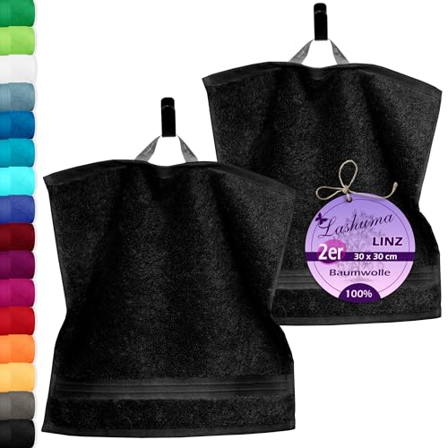 Lashuma 2er Seiftücher Set, Kleine Gästehandtücher Schwarz Serie Linz, Waschlappen Frottee 30x30 cm Lashuma 2er Seiftücher Set, Kleine Gästehandtücher Schwarz Serie Linz, Waschlappen Frottee 30x30 cm von Lashuma