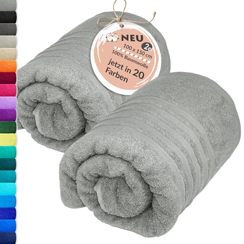 Lashuma großes Badetuch Set Baumwolle, London XXL Strand Handtücher 2er Set 100x150 cm Grau - Stein Lashuma großes Badetuch Set Baumwolle, London XXL Strand Handtücher 2er Set 100x150 cm Grau - Stein von Lashuma