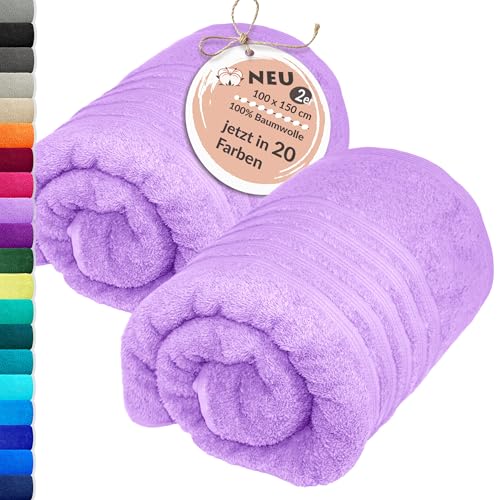 Lashuma Frottee Badetuch Set 100x150cm, London Handtücher groß 2er Set Lila - Flieder von Lashuma
