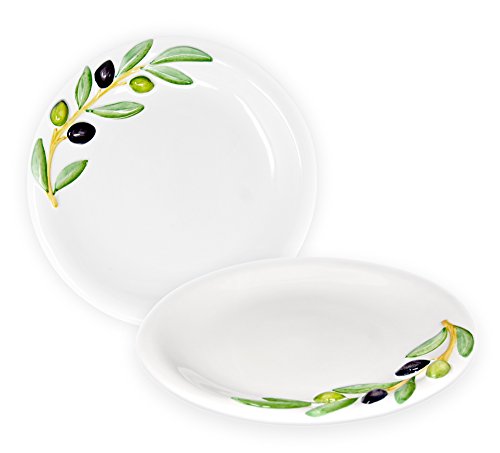 Lashuma 2er Set Runde Keramikteller, Doppelpack Handgearbeitete Abendbrotteller mit Oliven 3D Relief, Frühstücksteller 20 cm von Lashuma