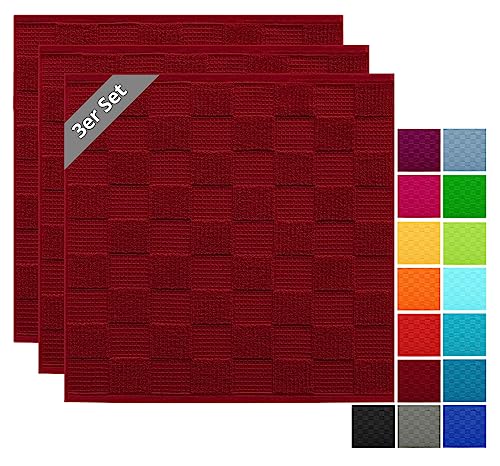 Lashuma Küchenhandtücher 50x50 cm, Lissabon 3er Set Geschirrtücher Frottee Rot - Rubin von Lashuma