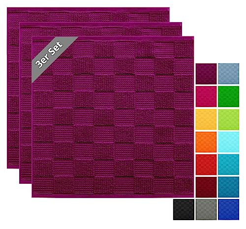 Lashuma 3er Handtuch Set Küche Lissabon, Geschirrtücher Frottee Lila - Orchidee, Küchenhandtücher 50x50 cm von Lashuma