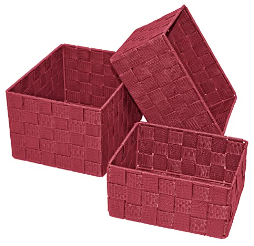 Lashuma 3er Pack Bad Körbchen, Korb Größen: 24x18x14 cm, 21x16x12 cm und 19x14x10 cm, Regalboxen Farbe: Rot von Lashuma