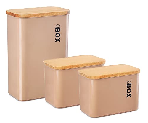 Lashuma 3er Set Frischhaltebox stapelbar, Müsli Lebensmittelbehälter Beige - Puder, Vorratsbehälter eckig von Lashuma