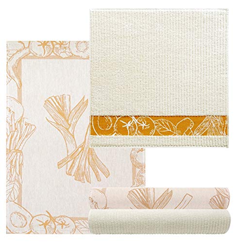 Lashuma 4X Geschirrtücher braun orange, Design: Gemüse, 2X Küchentuch 50x70-2X Frotteetuch 50x50 von Lashuma