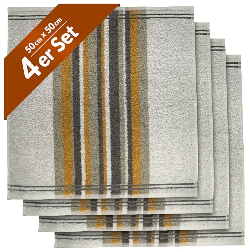 Lashuma 4er Frottee Handtuchset Küchentuch, Aurora saugstarke Küchenhandtücher 50x50 cm Gelb - Grau von Lashuma