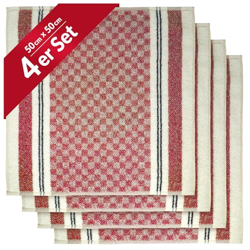 Lashuma 4er Set Frottee Handtücher, Sienna Robuste Abtrockentücher 50x50 cm Rot von Lashuma