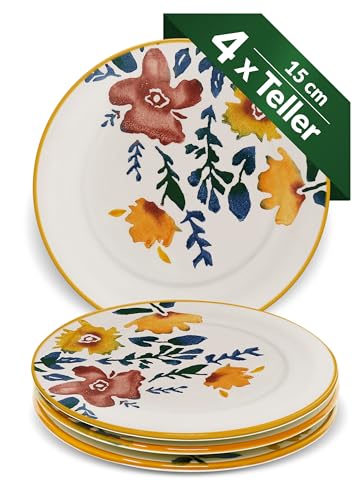 Lashuma Speiseteller Keramik bunt, 4er Teller Set 15 cm Ø, Vorspeisenteller klein Blütenfest Lashuma Speiseteller Keramik bunt, 4er Teller Set 15 cm Ø, Vorspeisenteller klein Blütenfest von Lashuma