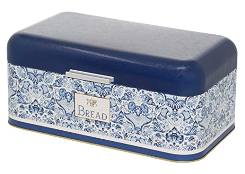 Lashuma Aufbewahrungsdose Brot 36x21 cm, Brotbox blau Ornament, Brotkasten groß Metall von Lashuma