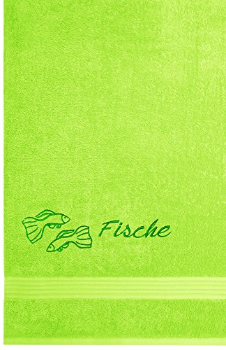 Lashuma Badehandtuch Bestickt 70x140 mit Sternbild Fische, Duschtuch Grün - Apfel, Linz Handtuch von Lashuma