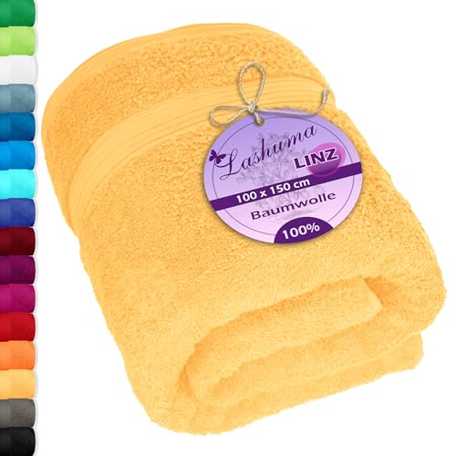 Lashuma Badehandtuch XXL Gelb - Aprikose, Linz großes Duschtuch 100x150 cm weich & flauschig von Lashuma