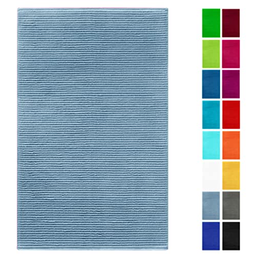 Lashuma Baumwoll weicher Badeteppich Blau, aufsaugende Badematte 50x80 cm Taubenblau, Serie: Linz von Lashuma