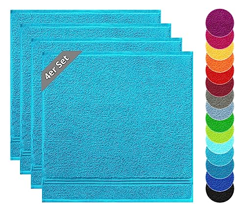 Lashuma Baumwoll Trockentuch 4er Set, Linz Küchentücher Aquamarin Blau 50x50cm von Lashuma