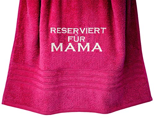 Lashuma Besticktes Duschtuch Rot - Rhabarber mit Reserviert für Mama, Liegetuch 70x140 London von Lashuma