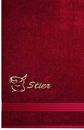 Lashuma Besticktes Handtuch Linz mit Tierkreiszeichen Stier, Handtuch Größe 70x140 cm, Badetuch Rubin Rot Lashuma Besticktes Handtuch Linz mit Tierkreiszeichen Stier, Handtuch Größe 70x140 cm, Badetuch Rubin Rot von Lashuma
