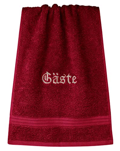 Lashuma Besticktes Handtuch mit Gäste, 30x50cm in Rot - Rubin, Kleines Linz Frottee Handtuch von Lashuma
