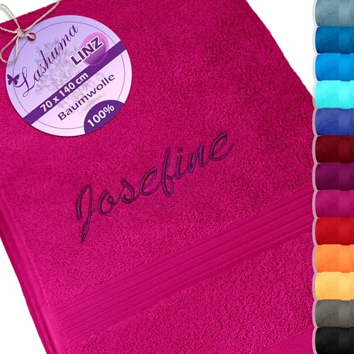 Lashuma Besticktes Handtuch mit Namen, Linz Duschhandtuch 70x140, Badetuch Pink - Purpur von Lashuma