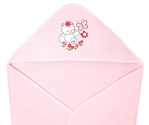 Lashuma Besticktes Kapuzenhandtuch für Babys, Kinder Duschtuch rosa Design: Katze, Mädchen Handtuch 75x75 cm von Lashuma