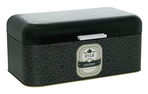 Lashuma Brot Aufbewahrung schwarz Luxus, Vintage Brotbox 36x21 cm, Brotkasten Blech mit Deckel Lashuma Brot Aufbewahrung schwarz Luxus, Vintage Brotbox 36x21 cm, Brotkasten Blech mit Deckel von Lashuma