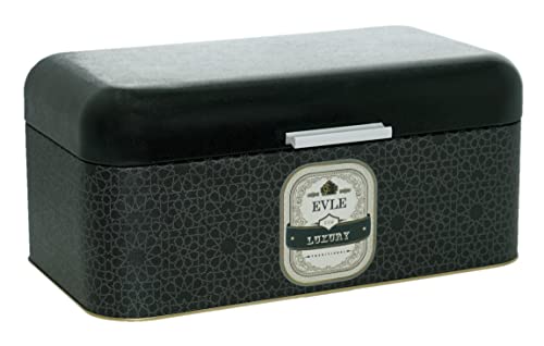 Lashuma Brot Aufbewahrung schwarz Luxus, Vintage Brotbox 36x21 cm, Brotkasten Blech mit Deckel von Lashuma