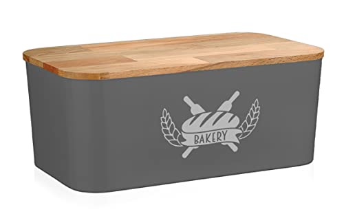 Lashuma Brotaufbewahrung 36x21 cm, Brot Behälter Box mit Deckel, eckiger Brotkasten Grau von Lashuma