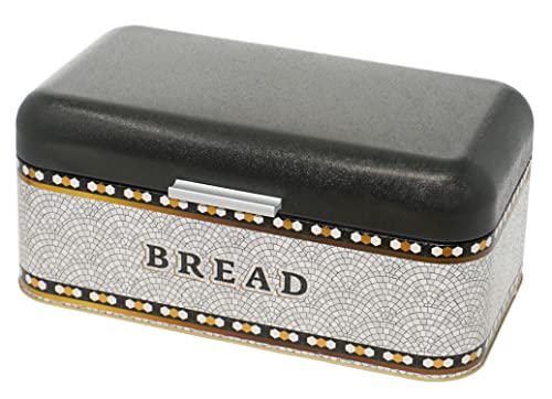 Lashuma Brotkasten Metall grau Mosaik, Brotbox Aufbewahrung groß, Behälter Brot mit Klappe 36x21 cm von Lashuma