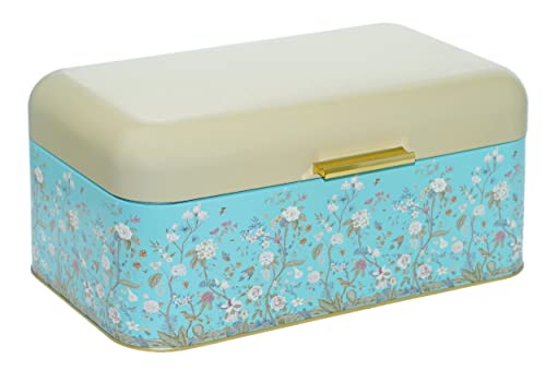 Lashuma Brotkiste Metall blau Botanik 36x21 cm, Aufbewahrungsbox Brot für Toast o. Kastenbrot von Lashuma