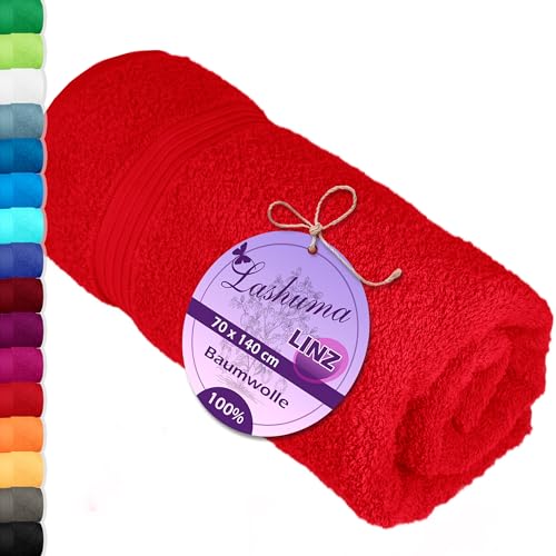 Lashuma Deluxe Badetuch 70x140 cm Rot - Scharlach, Linz Premium Duschtuch aus 100% Baumwolle Made in Portugal von Lashuma