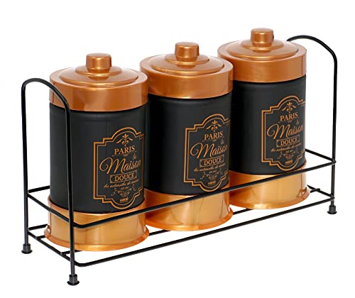 Lashuma Dosen Set 3 teilig, Teedosen aus Glas 660 ml, Gewürzgläser luftdicht mit Deckel, Farbe: Schwarz - Kupfer von Lashuma