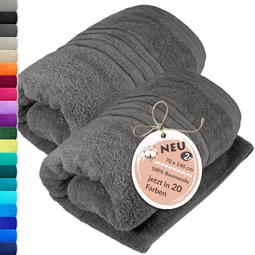 Lashuma Duschhandtuch Grau Anthrazit 70x140 cm, London 2er Badetuch Set groß Lashuma Duschhandtuch Grau Anthrazit 70x140 cm, London 2er Badetuch Set groß von Lashuma