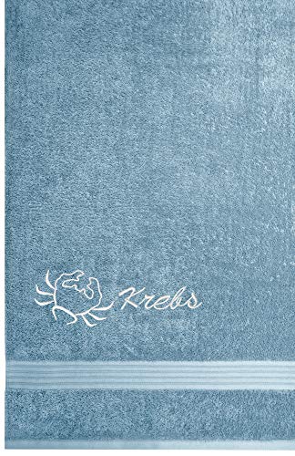 Lashuma Duschtuch 70x140 mit Tierzeichen Krebs Stick, Linz Badehandtuch Blau, Farbe: Taubenblau von Lashuma