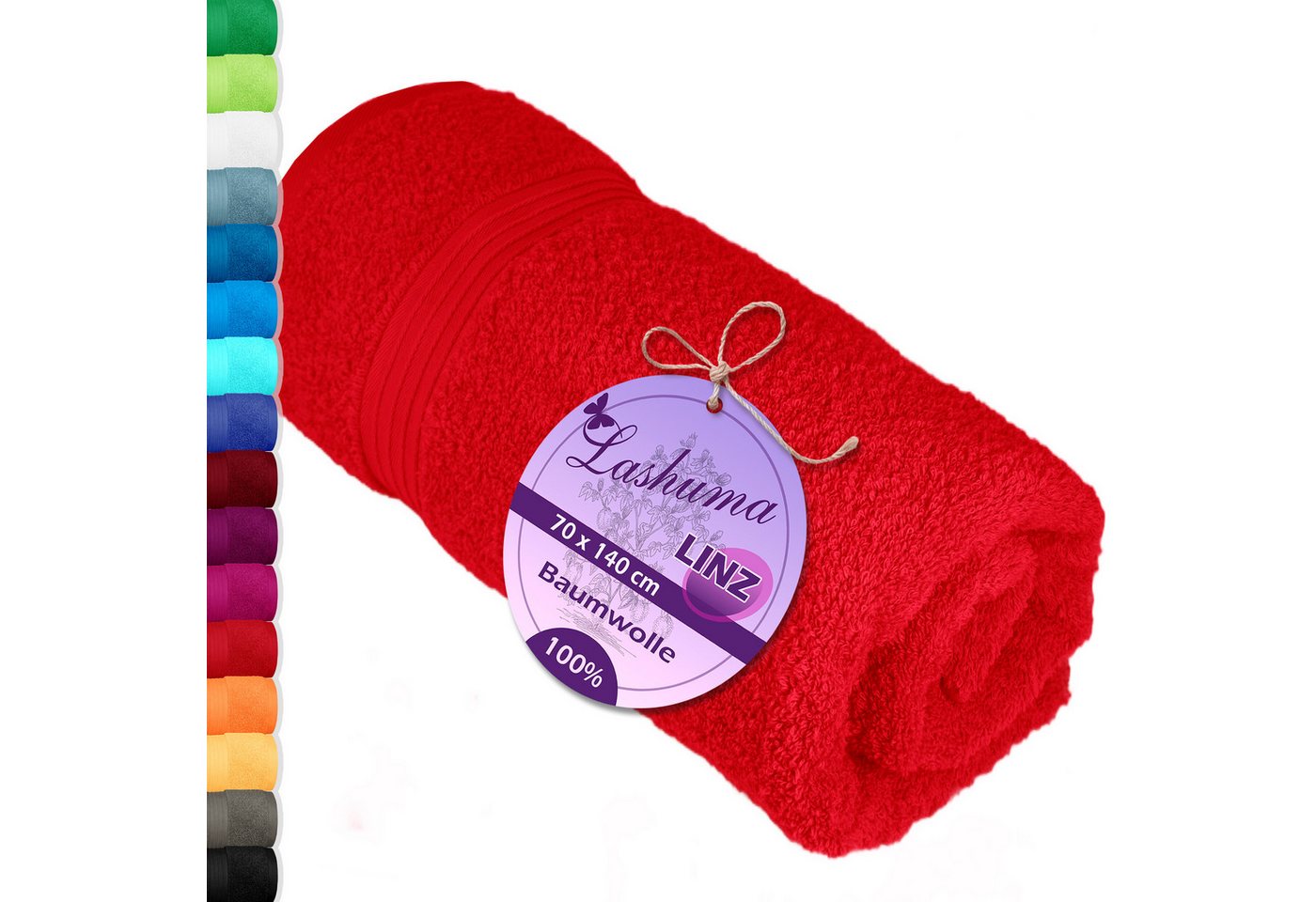 Lashuma Duschtuch - Badetuch Linz, Frottee (1-St), Damen Badehandtuch 70x140 Rot von Lashuma