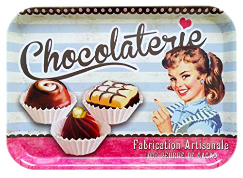 Lashuma Eckiges Desserttablett Motiv: Schokolade, Vintage Gläsertablett 38x26 cm, Stapelbares Geschirrtablett bunt von Lashuma