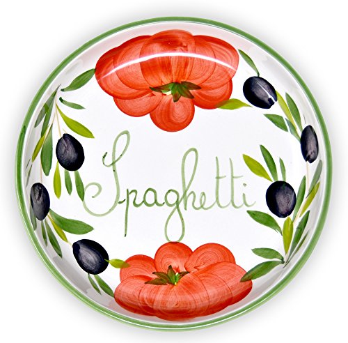 Lashuma Flache Nudelschüssel aus Italienischer Keramik, Servierschale Tomaten - Oliven Design, Runde Pastaschüssel 22 cm, Tief 3 cm von Lashuma