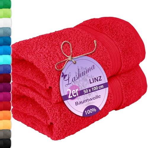 Lashuma 2er Handtuch Set Dame Rot - Scharlach, Linz Gesichtshandtücher 50x100 cm von Lashuma